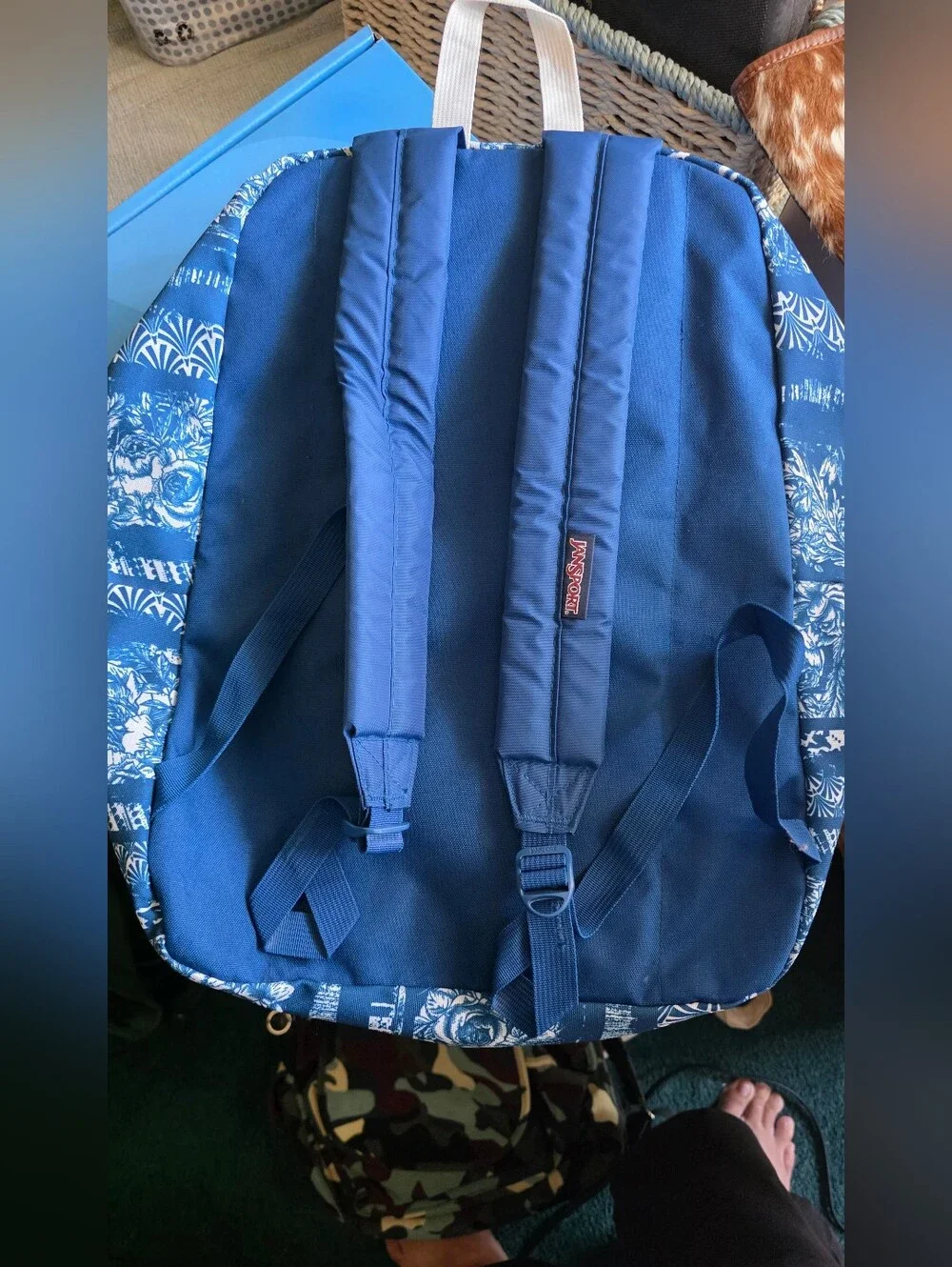 Jansport Blue and White Floral Backpack